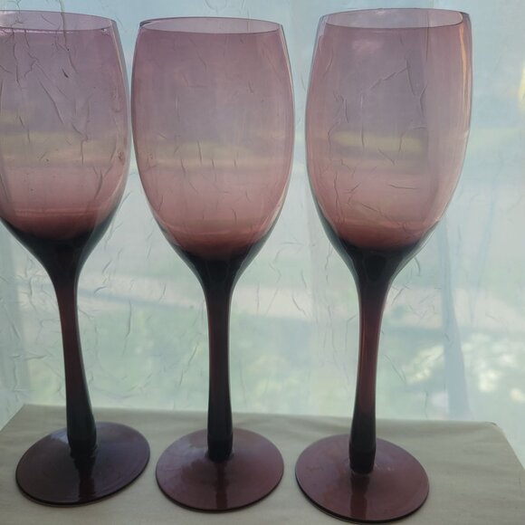 Set Of 6 Vintage Amethyst Purple Wine Glasses With Stem 7.5" Tall Elegant Design - Picture 2 of 8